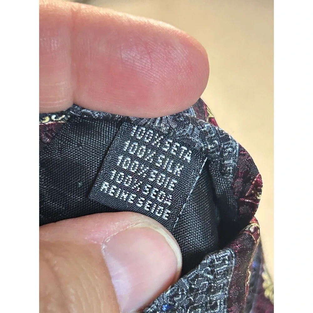 Bravini Mens 100 Silk Necktie Burgundy Blue Gold Greek Key‎ Pattern